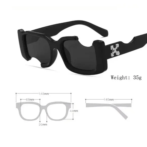 Women Sunglasses 2024 Trending Vintage Rectangle Notch Glasses Black Lenses - Picture 4 of 8